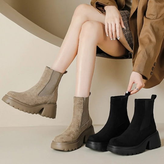 Elirena - Dames Chelsea Boots met Dikke Hak en Elastische Zijkanten