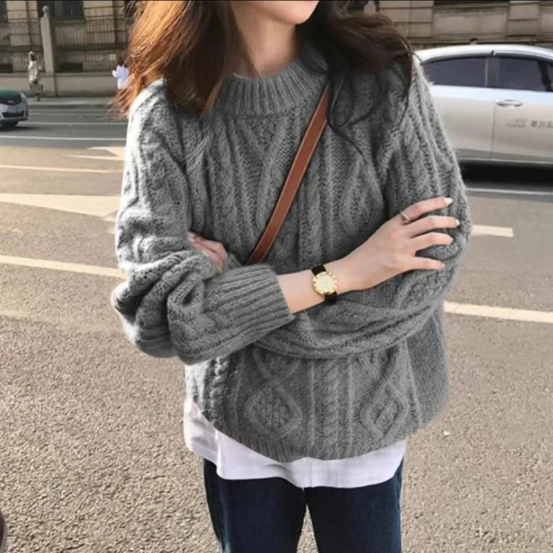 Moda Kabeltrui Dames - Ronde Hals, Oversized Pasvorm, Lange Mouwen
