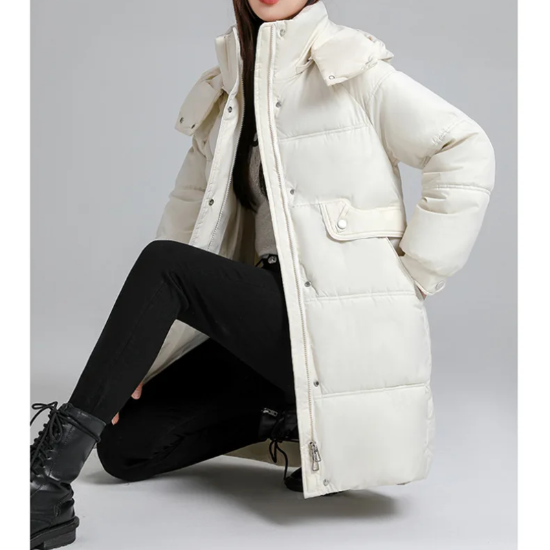 Zantora - Gewatteerde Jas Dames, Lang Puffer Model met Capuchon, Rits en Zakken
