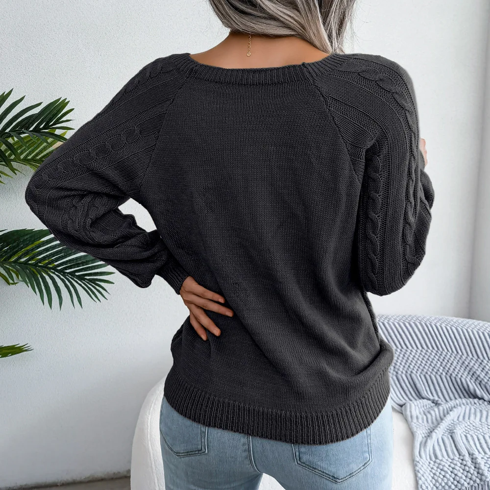 Moda Kabeltrui Dames - Knopen Detail, Losse Pasvorm, Lange Mouwen
