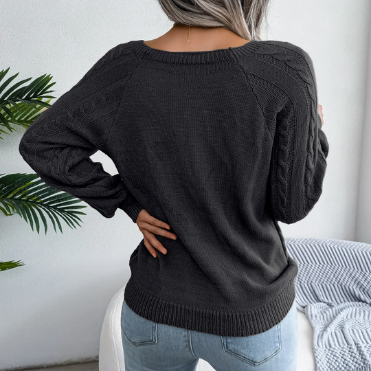 Moda Kabeltrui Dames - Knopen Detail, Losse Pasvorm, Lange Mouwen