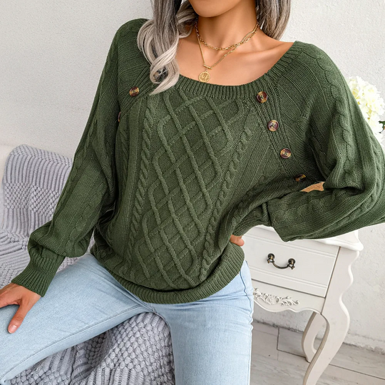 Moda Kabeltrui Dames - Knopen Detail, Losse Pasvorm, Lange Mouwen