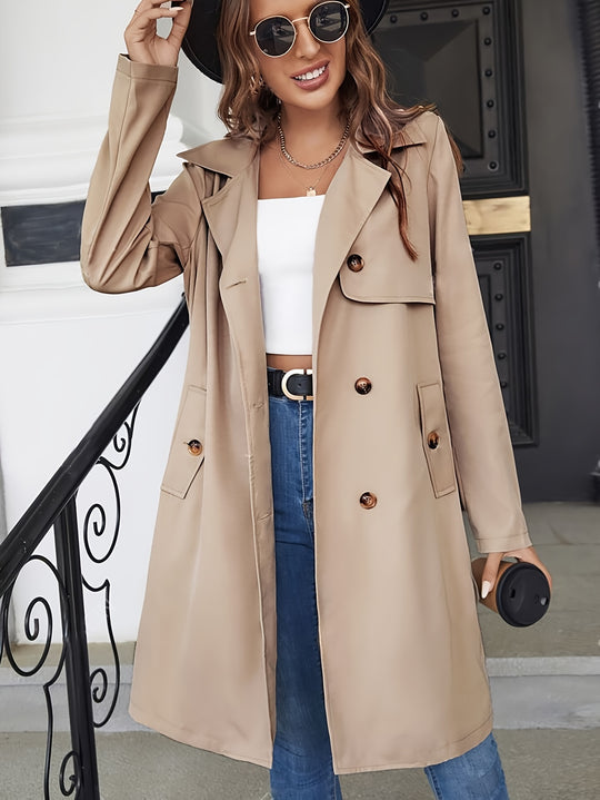 Coativa - Dubbelrijige Lange Dames Trenchcoat met Klepzakken