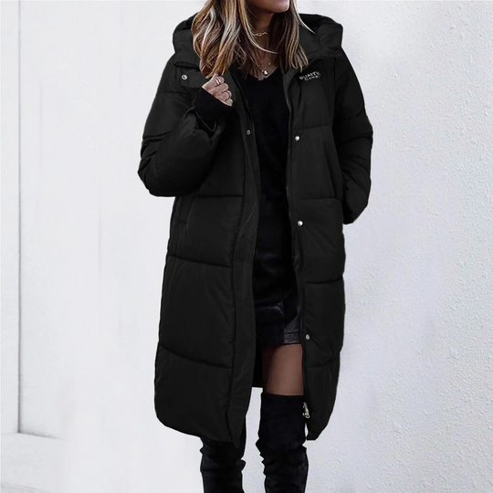 Moda Lange Winterjas Dames - Elegante Gewatteerde Jas Met Capuchon En Rits