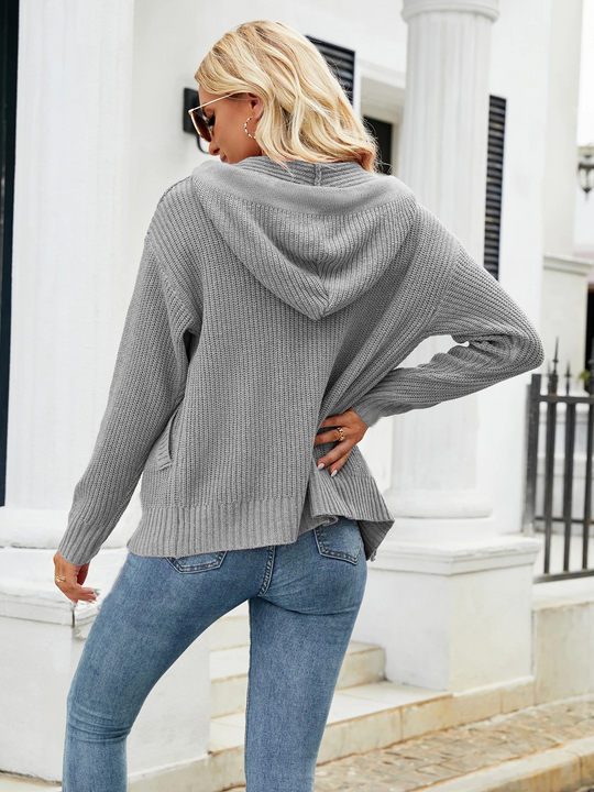 Moda Dames Vest met Rits - Gebreid Met Capuchon en Zakken