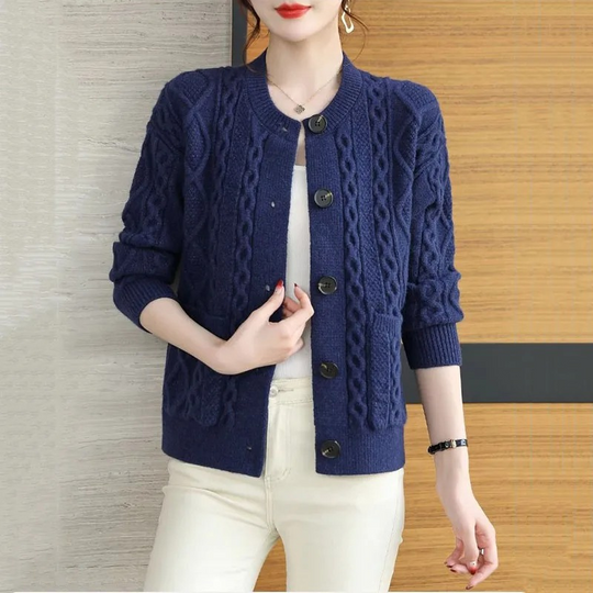 Moda Gebreid Vest Dames Met Rond Hals En Knoopsluiting