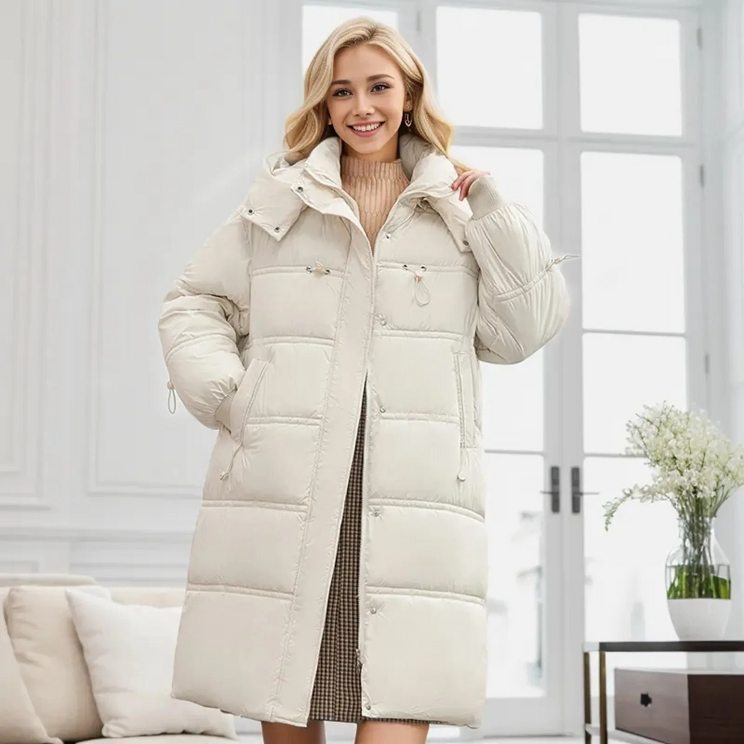 Moda Puffer Jas Dames - Lange Gewatteerde Winterjas met Verstelbare Capuchon