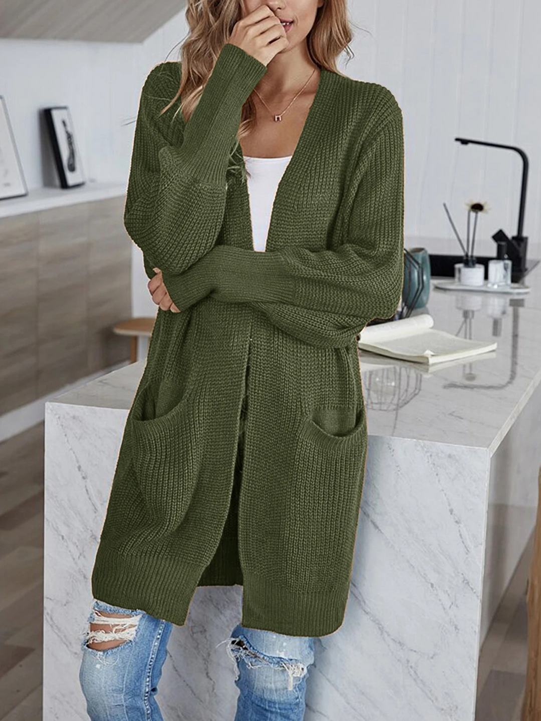 Moda Lange Vesten Dames - Casual Gebreid Vest met Zakken