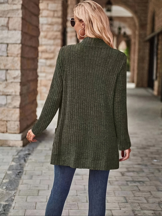 Solvena - Dames Gebreide Cardigan - Open Voorzijde Lange Mouw Geribbelde Trui met Zakken