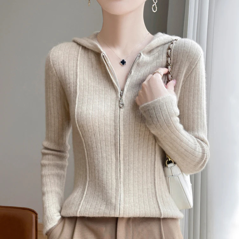 Moda Dames Vest met Rits - Slim Fit Gebreid Met Capuchon