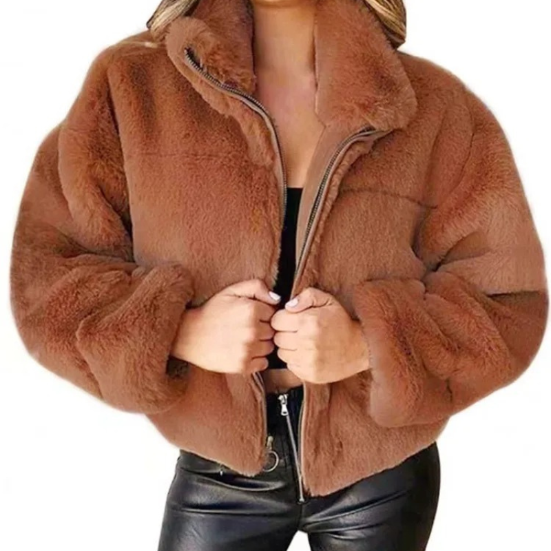 Morvell - Modieuze Teddy Jas Dames - Korte Winterjas met Rits en Kraag