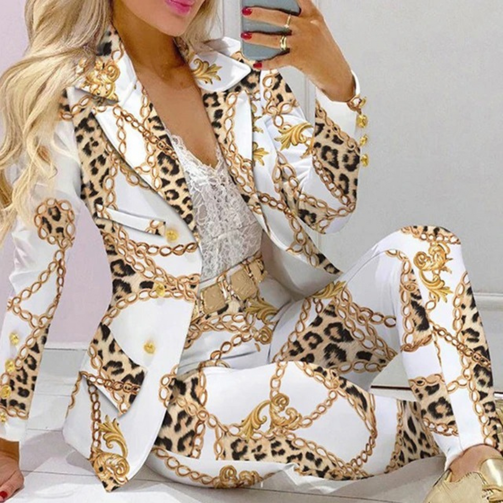 MODA contrast match blazer en broek set met bloemenprint