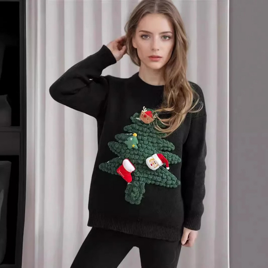 Noëltr - Kersttrui met 3D Kerstboom en Ornamenten Design – Feestelijke Gebreide Trui