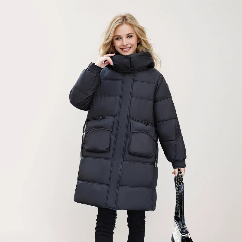 Moda Lange Winterjas Dames - Warme Jas Met Hoge Kraag En Grote Zakken