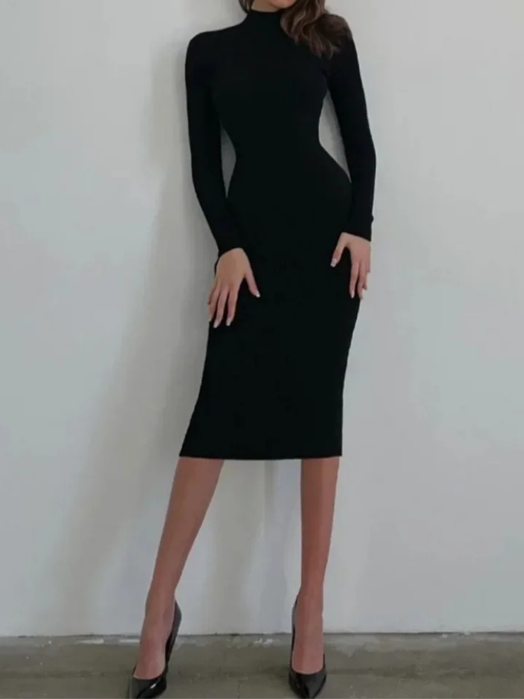 Rokrijk - Slim Fit Gebreide Jurk met Coltrui en Nauwsluitend Silhouet, Gebreide Dames Jurks