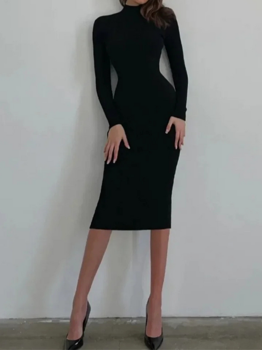 Rokrijk - Slim Fit Gebreide Jurk met Coltrui en Nauwsluitend Silhouet, Gebreide Dames Jurks