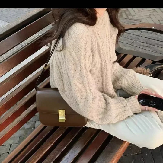 Moda Kabeltrui Dames - Ronde Hals, Oversized Pasvorm, Lange Mouwen
