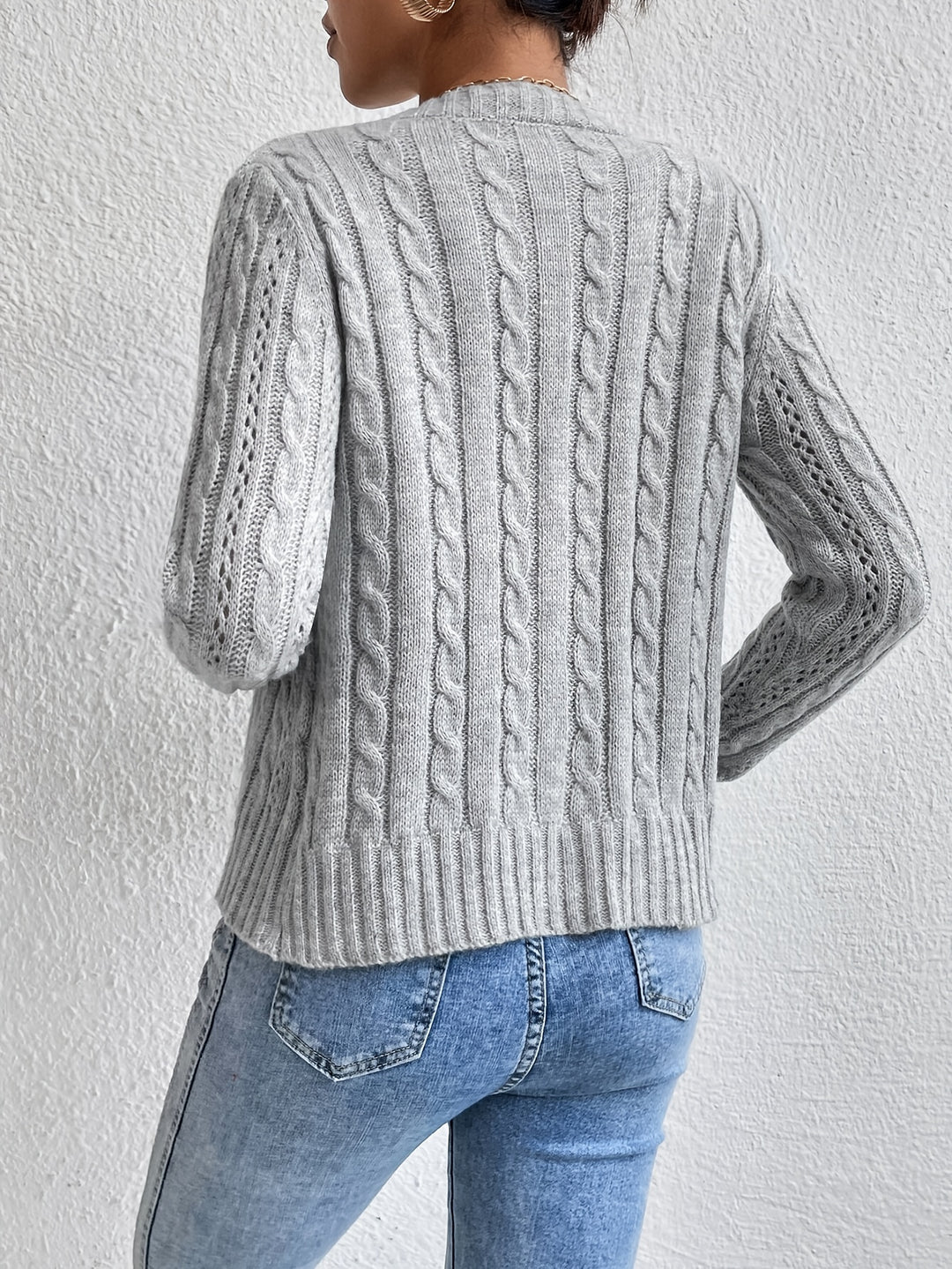 Eldergy - Dames Kabelgebreide Cardigan - Knoopsluiting Lange Mouw Dikke Trui