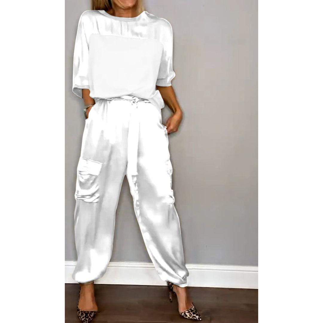Witte 2-delige dames set met broek en shirt