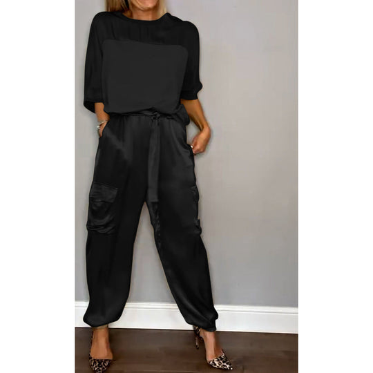 Zwarte 2-delige dames set met broek en shirt