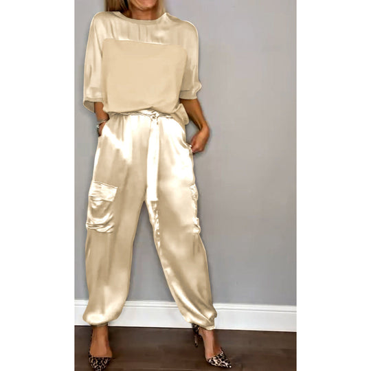 Goud 2-delige dames set met broek en shirt