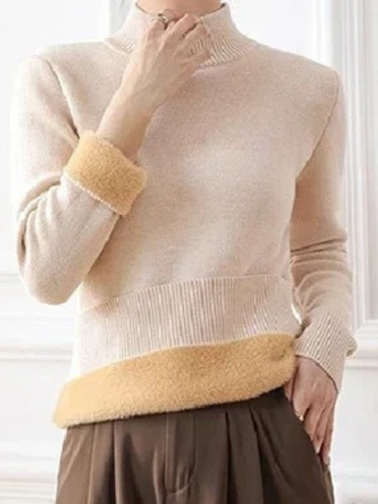 Moda Dames Coltrui - Thermische Ribgebreide Trui - Warm Gevoerd - Coltrui Dames