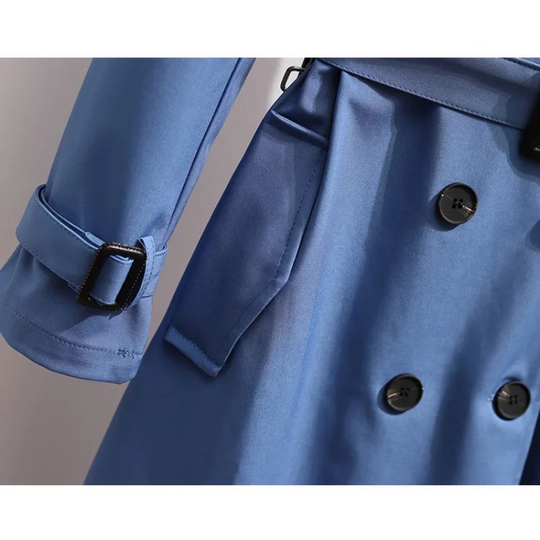 Luxejas - Lange Dubbelrijige Trenchcoat voor Vrouwen - Trenchcoat met Ceintuur Dames