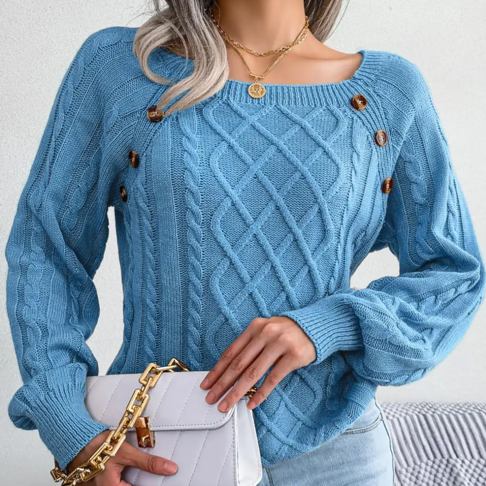 Moda Kabeltrui Dames - Knopen Detail, Losse Pasvorm, Lange Mouwen