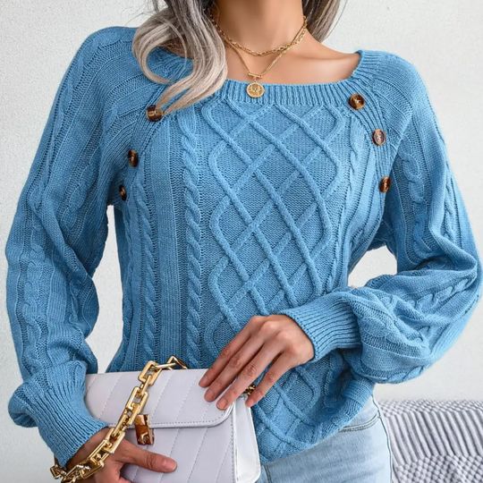 Moda Kabeltrui Dames - Knopen Detail, Losse Pasvorm, Lange Mouwen