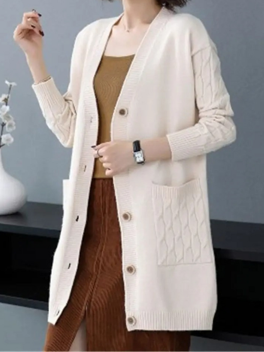 Moda Gebreid Vest Dames Met Knoopsluiting En Lang Model