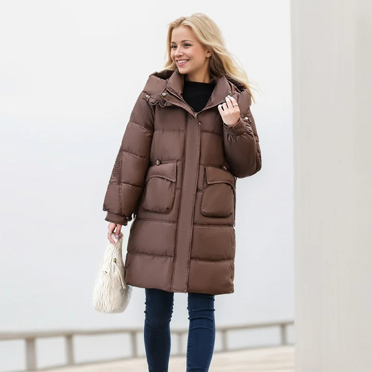 Moda Lange Winterjas Dames - Warme Jas Met Hoge Kraag En Grote Zakken