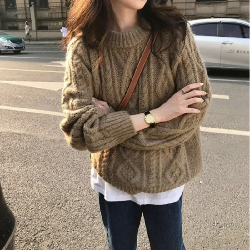 Moda Kabeltrui Dames - Ronde Hals, Oversized Pasvorm, Lange Mouwen