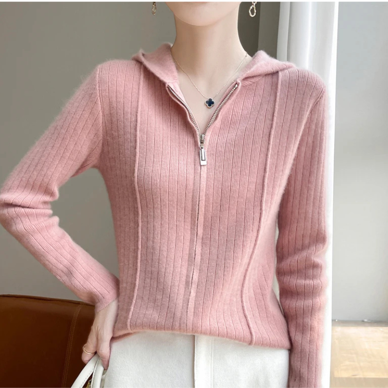 Moda Dames Vest met Rits - Slim Fit Gebreid Met Capuchon