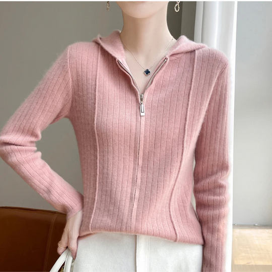Moda Dames Vest met Rits - Slim Fit Gebreid Met Capuchon