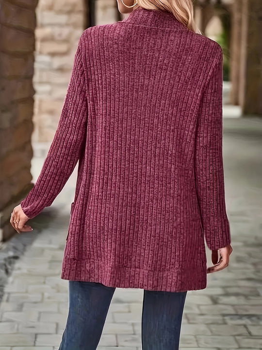 Solvena - Dames Gebreide Cardigan - Open Voorzijde Lange Mouw Geribbelde Trui met Zakken