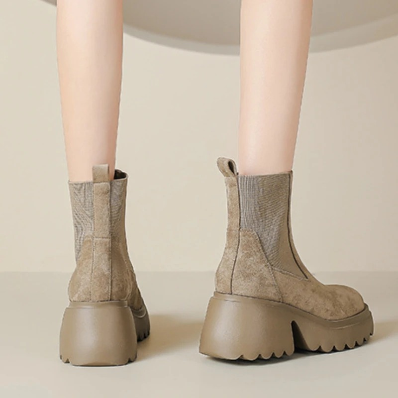 Elirena - Dames Chelsea Boots met Dikke Hak en Elastische Zijkanten