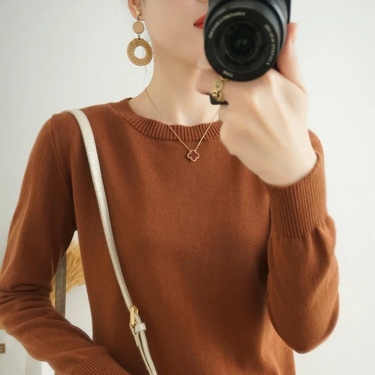 Moda Cashmere Trui Dames – Klassieke Ronde Hals, Zacht & Ademend