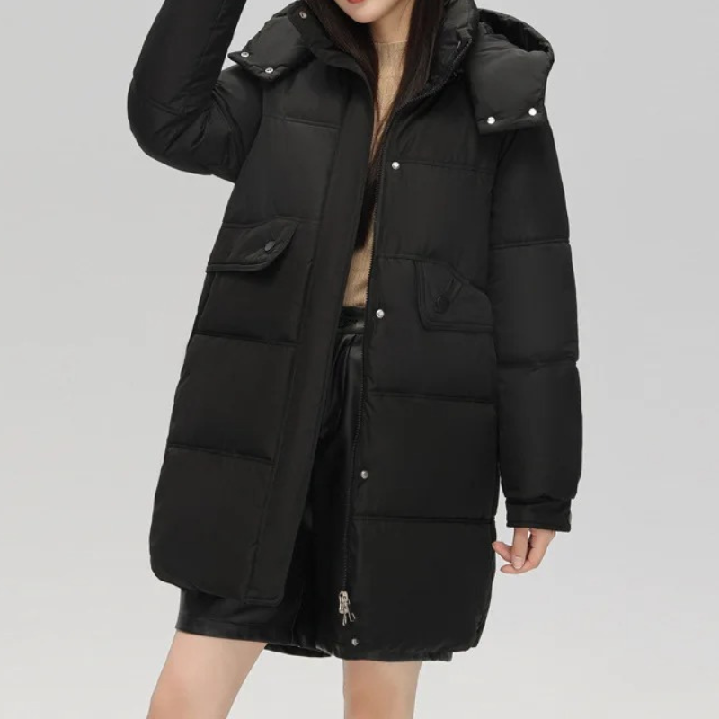 Zantora - Gewatteerde Jas Dames, Lang Puffer Model met Capuchon, Rits en Zakken