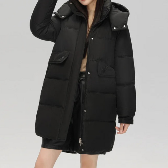 Zantora - Gewatteerde Jas Dames, Lang Puffer Model met Capuchon, Rits en Zakken