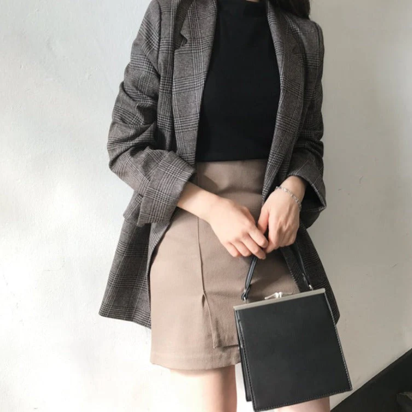 Velorna - Dames Geruite Oversized Blazer, Lange Mouw, Reverskraag