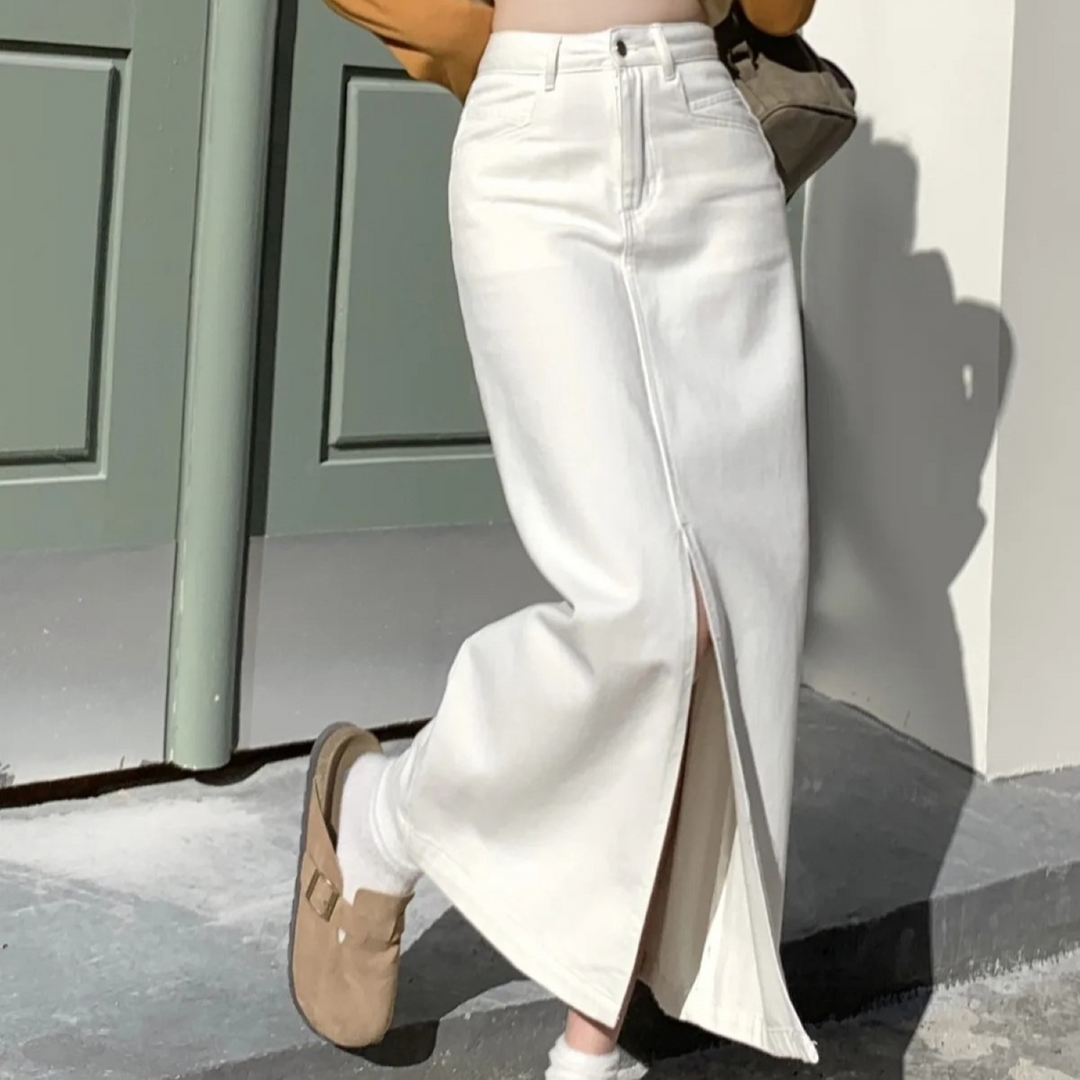 MODA Loose Fit Witte Lange Spijkerrok