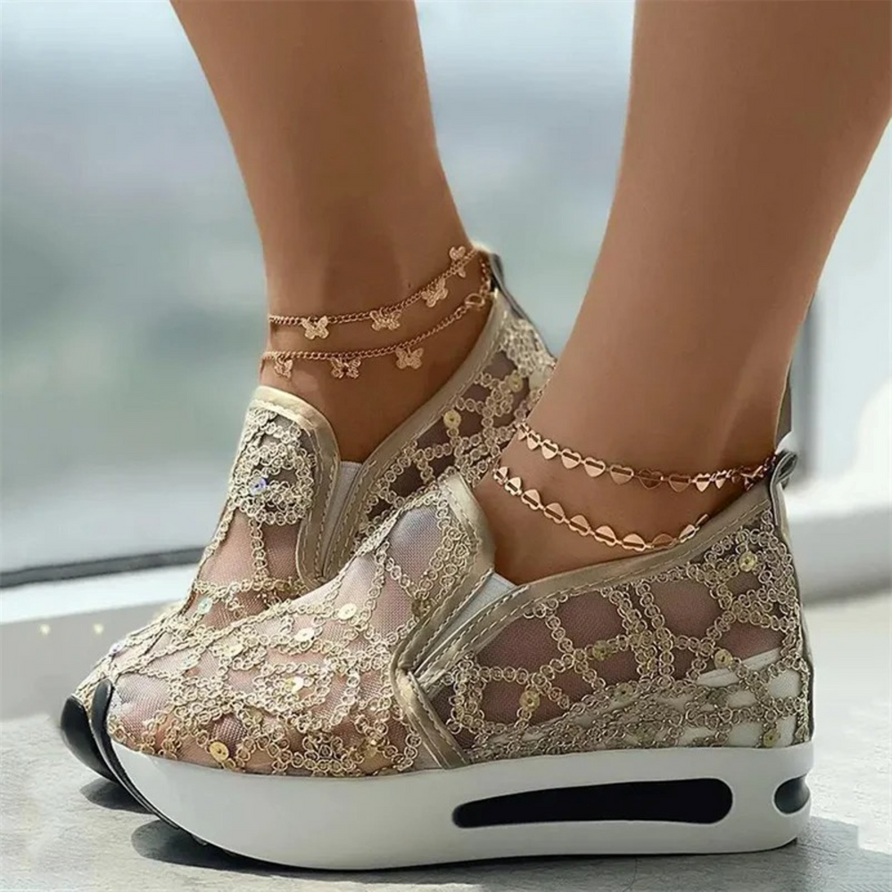 MODA Witte Geborduurde Comfortabele Orthopedische Dames Sneakers