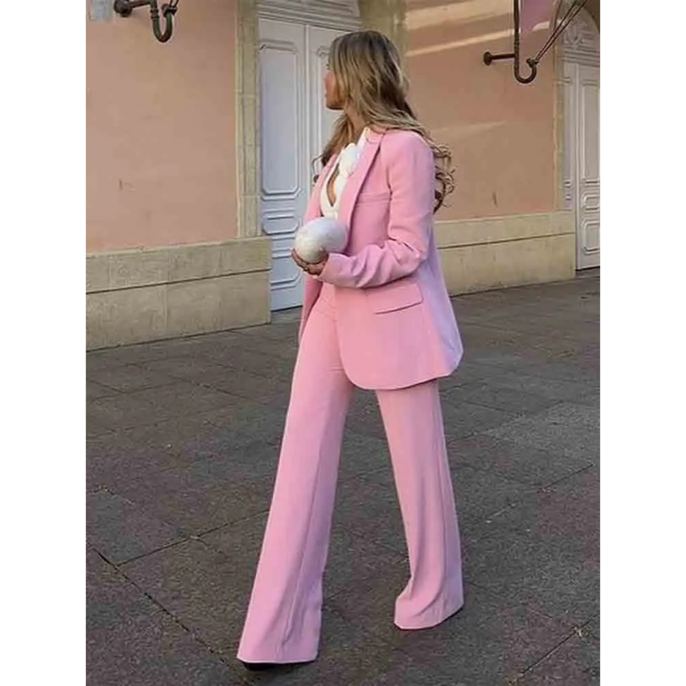 MODA roze lange mouwen blazer hoge taille broek blazer en broek set