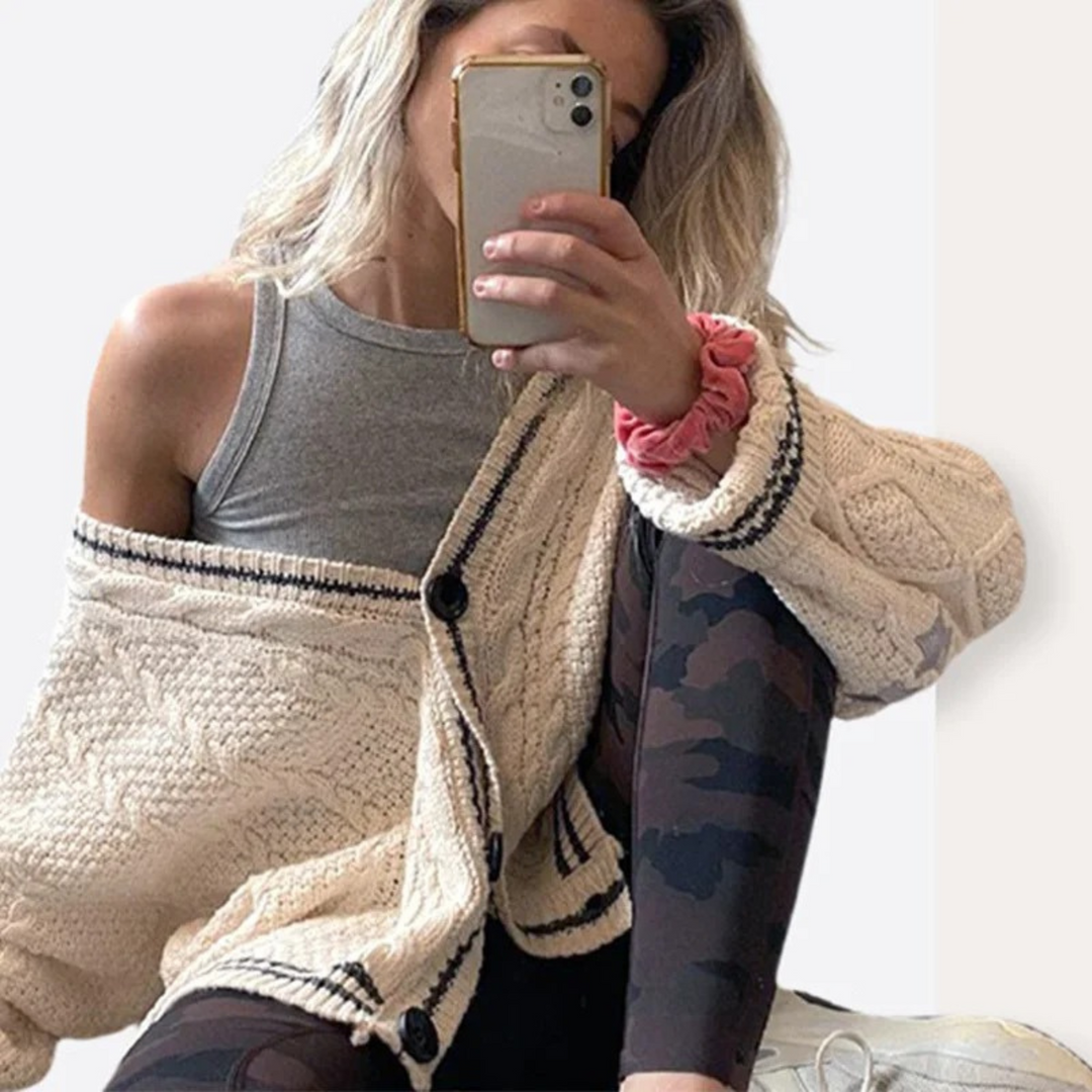 Moda Gebreid Vest Dames met Sterrenborduursel en Knopen