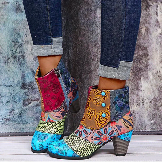 Glamira - Dames enkellaarzen met bloemenprint en decoratieve knopen