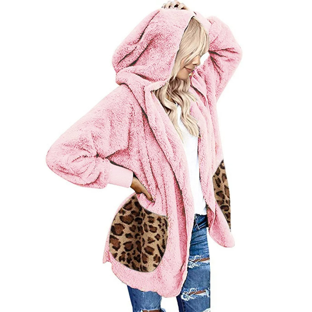Moda Fleece Vesten Dames Met Luipaardprint Zakken - Warme Casual Hoodie