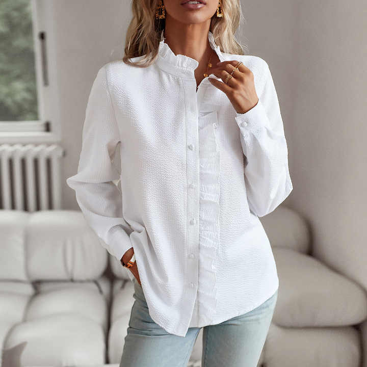 Miravin - Dames Blouse met Knoopsluiting en Ruches