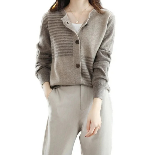 Moda Gebreid Vest Dames - Nauwsluitend Vest met Knopen en Subtiel Patroon