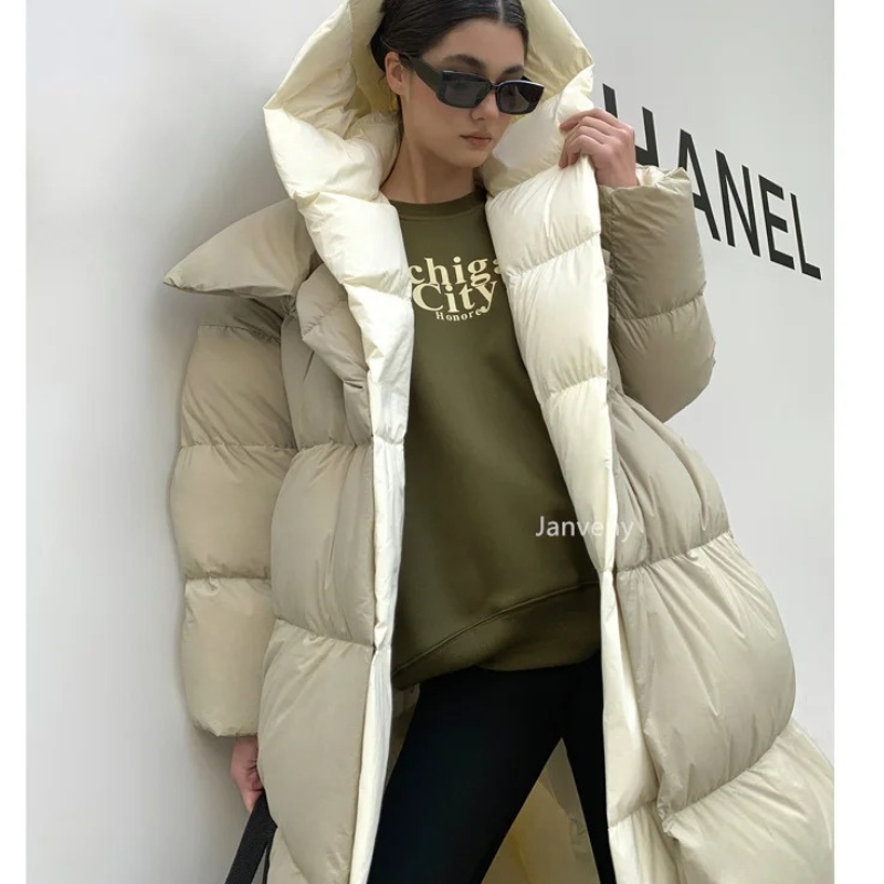 Gelimod - Lange Donsjas Dames Met Capuchon, Oversized Winterjas