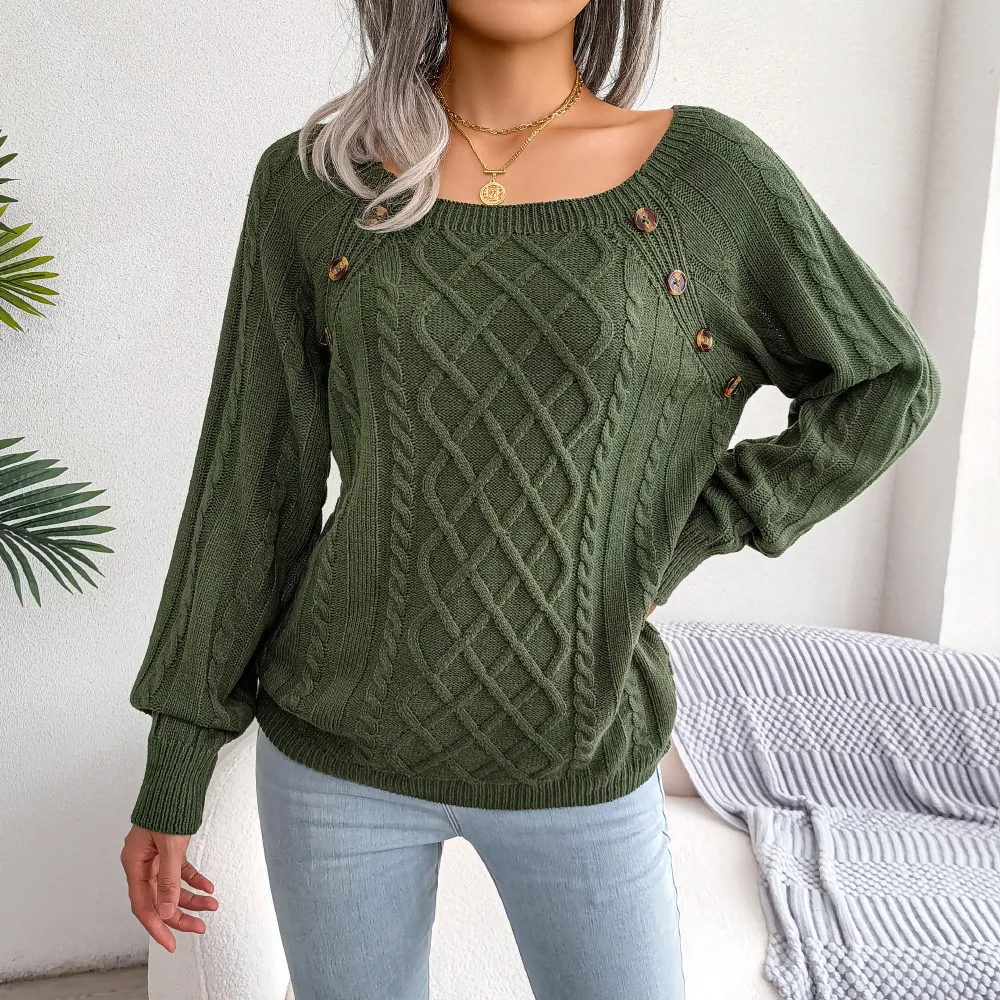Moda Kabeltrui Dames - Knopen Detail, Losse Pasvorm, Lange Mouwen